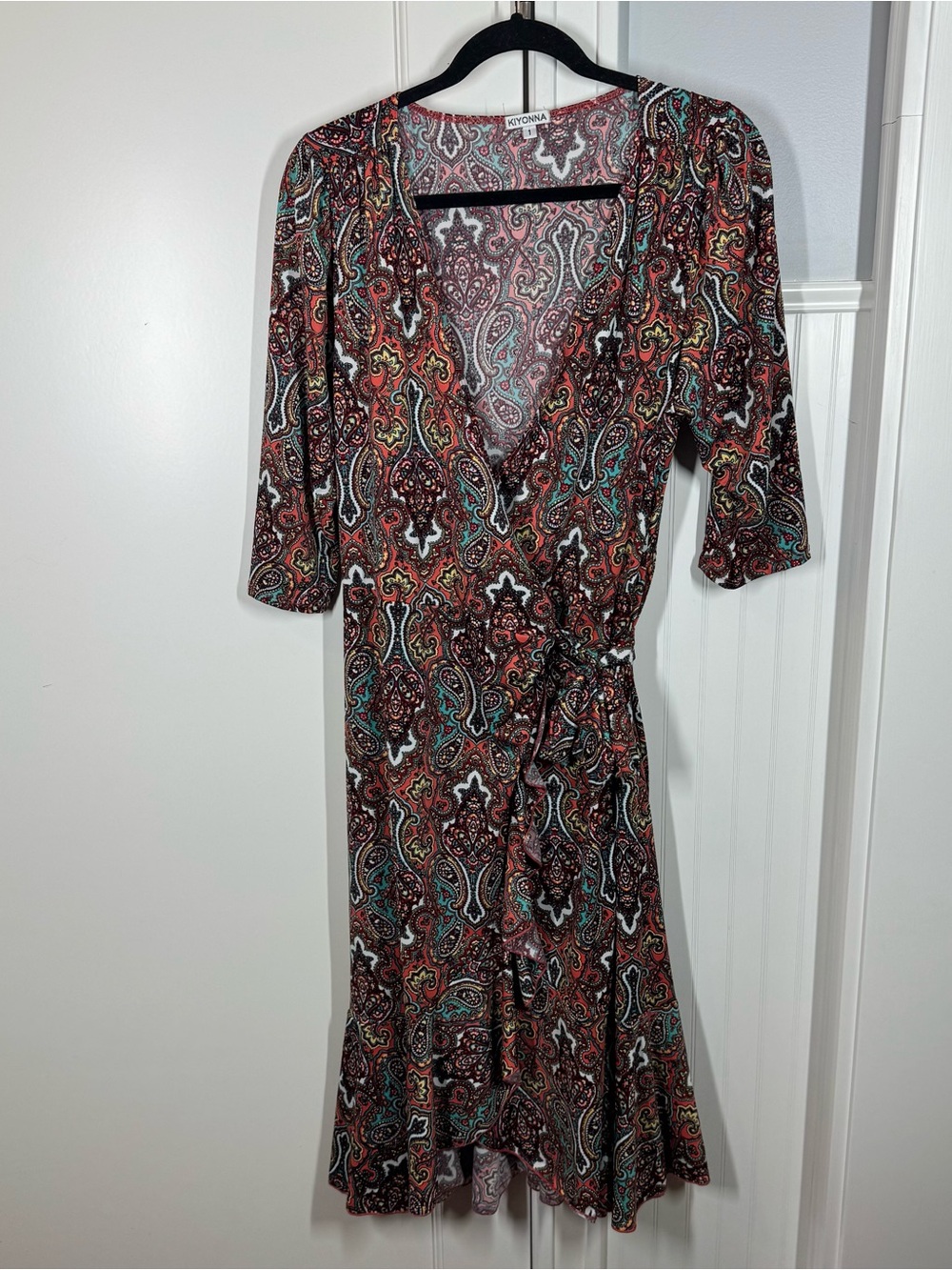 Kiyonna Flirty Flounce Plus Size Paisley Print‎ Wrap Midi Dress Size 1